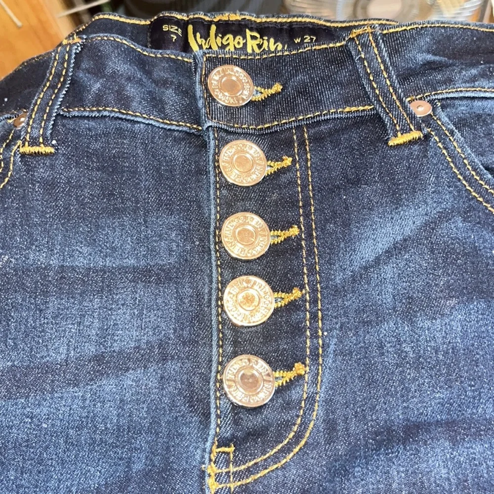 INDIGO REIN CURVY Adorable wide leg bottom blue jeans 5 button sz 7 w 27 l 32.5 - Picture 6 of 6